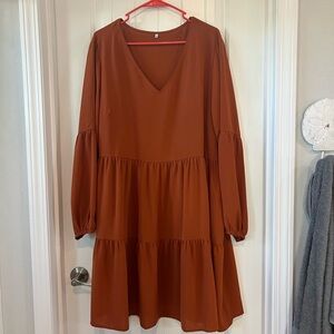 Rust Tiered Long Sleeve Dress